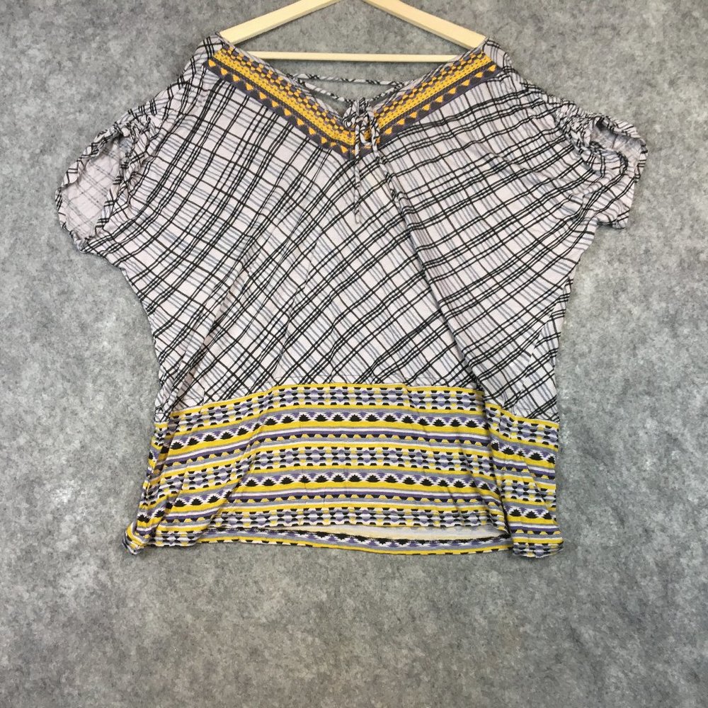 Anthropologie C Keer Top XS Blouse Linen Blend Tie Front Loose V Neck Dolman
